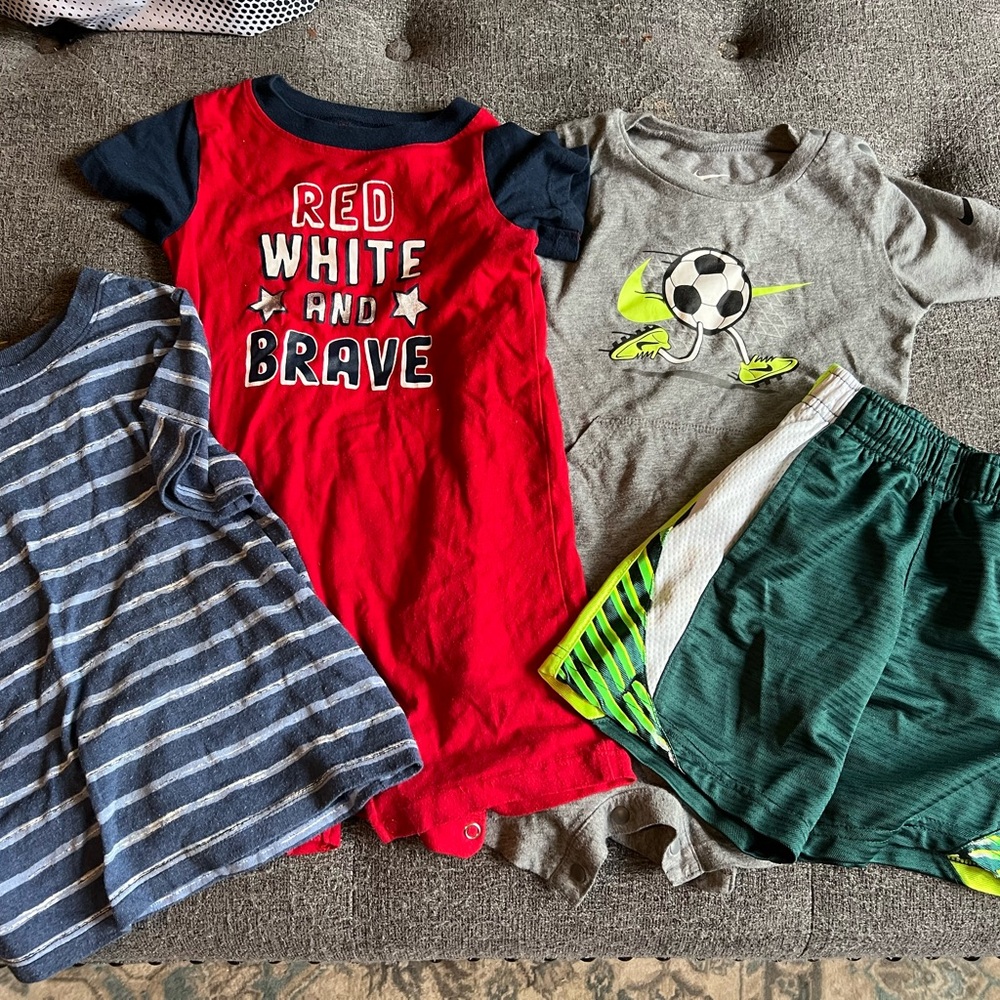 Red "Red White and Brave" Baby Romper with Navy Trim